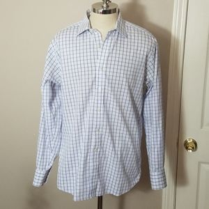 Michael Kors Blue Plaid Button Down Shirt Sz L